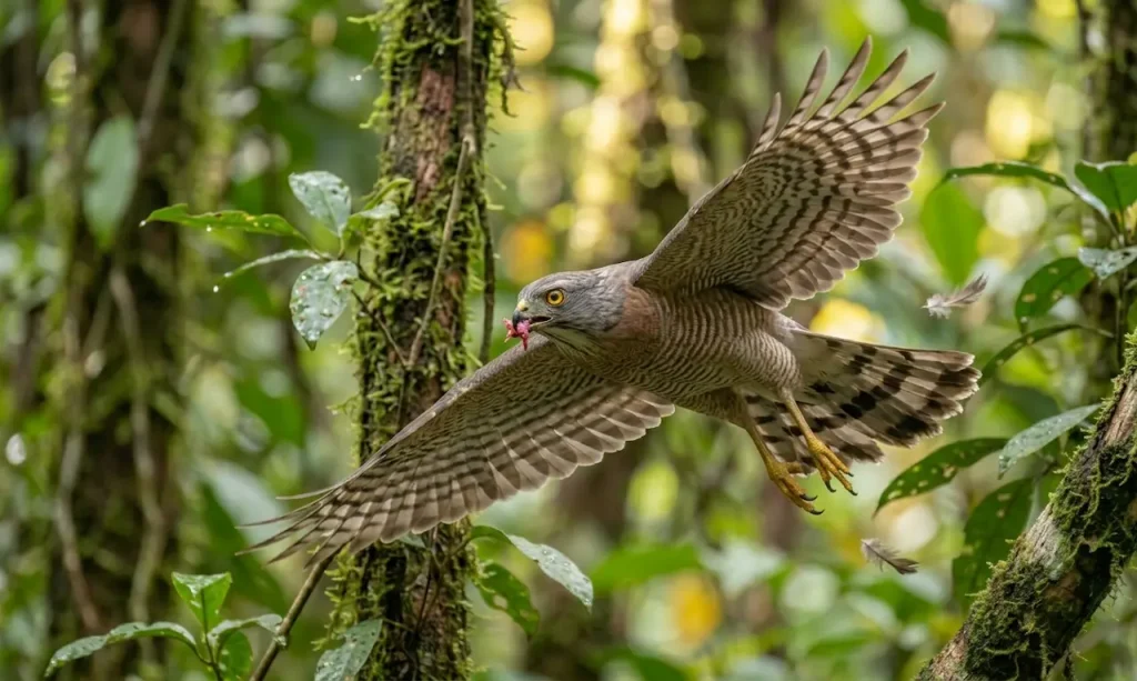 A Flying Vinous-breasted Sparrowhawk in the Forest 