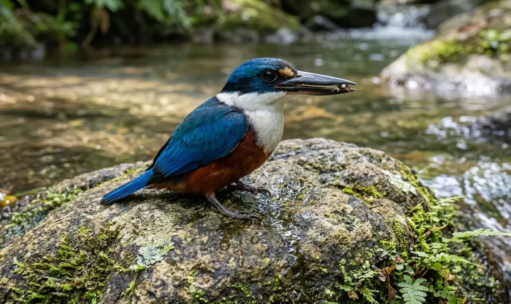 A Winchell's Kingfishers that Sitting on the Big Rock Near the Water 