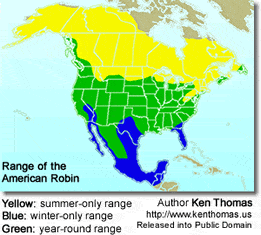 Approximate range/distribution map of the American Robin (Turdus migratorius).