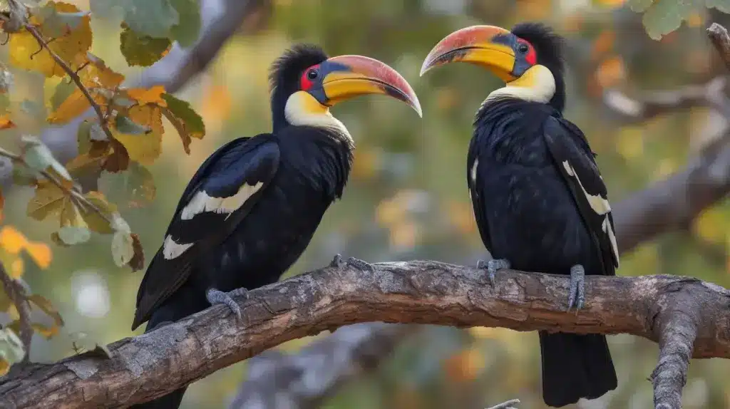 Pair of Hornbills Perched in a Tree 