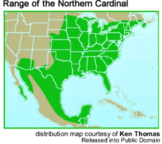 Breeding and Wintering Range of the Northern Cardinal
