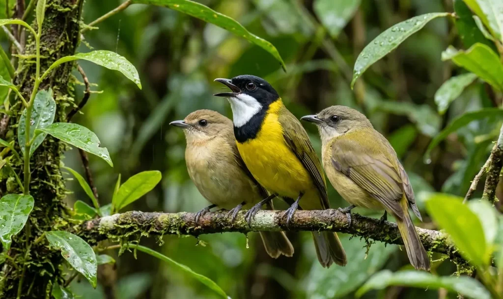 Three Birds Perching on the Tree