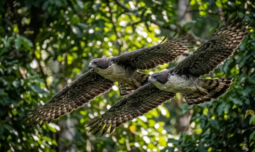 Two Cassin's Hawk-eagles Flying in the Air