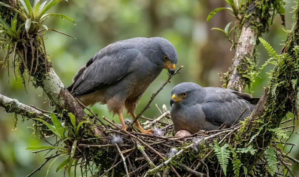 Two Plumbeous Hawks Resting in the Nest